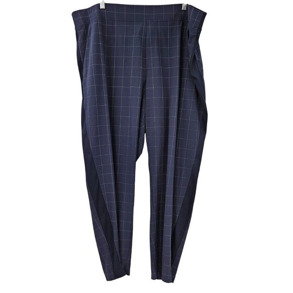 Athleta Brooklyn Textured Ankle Pants Windowpane Plaid Navy Blue Women’s Size 22 - Picture 2 of 13